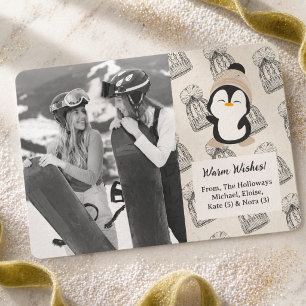 Modern Neutral Warm Wishes Penguin Photo Holiday Card