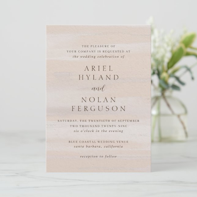 Modern Neutral Watercolor Elegant Wedding Invitation (Standing Front)