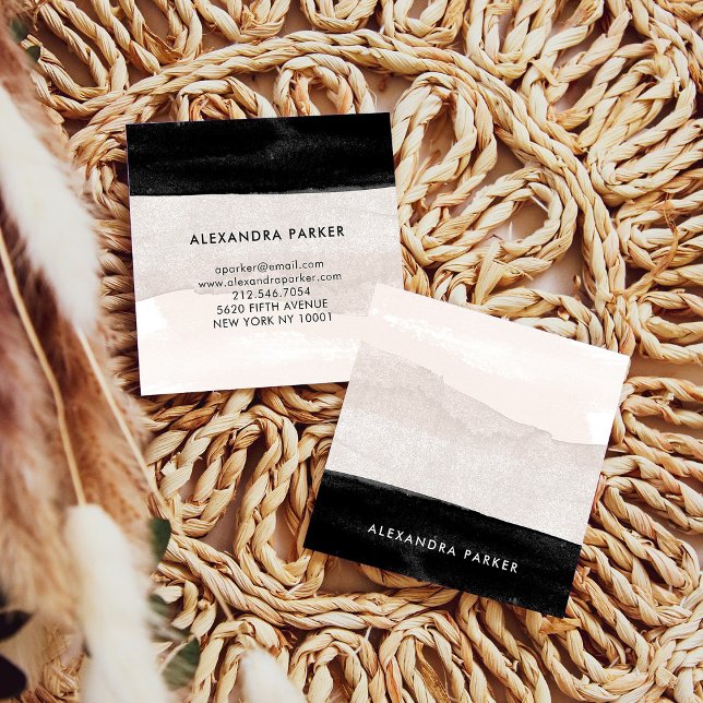 Modern Neutral Watercolor Wash with Black Square Business Card (Creator Uploaded)