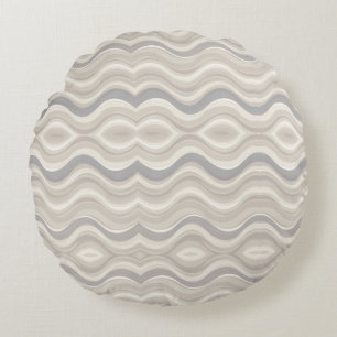 Modern Neutral Wavy Abstract Pattern Round Cushion