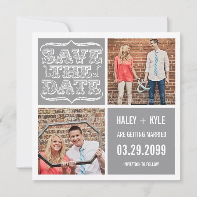 Modern NEUTRALS Grey Save the Date Photo Cards (Front)