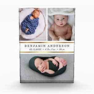 Modern New Baby Birth Stats Photo Collage