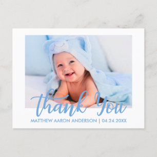 Modern New Baby Boy Thank You Blue Announcement Postcard