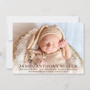 Modern New Baby Newborn Boy Birth Stats   PHOTO Announcement