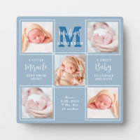 Modern New Baby Personalised 5 Photo Collage Blue