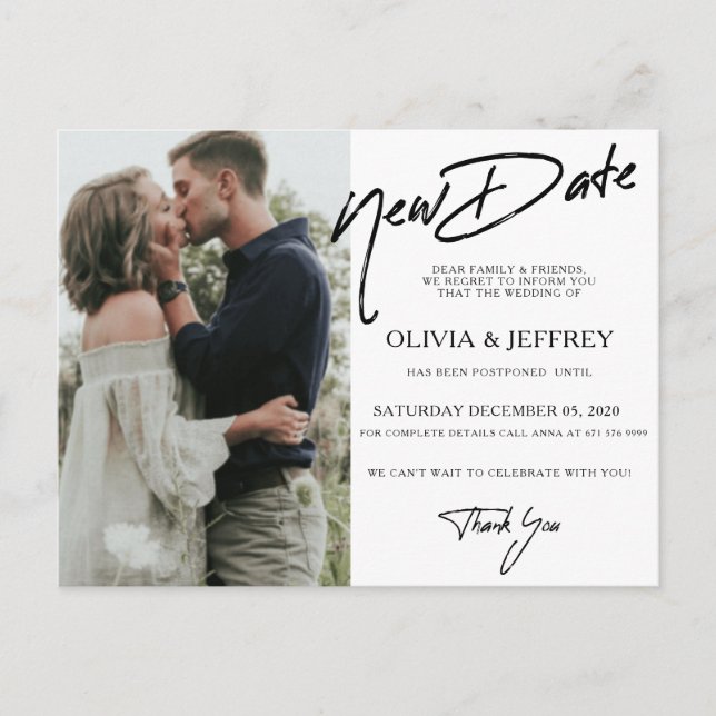 Modern New Date Photo Wedding Announcement Postcard (Front)