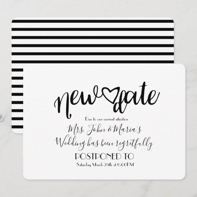 Modern New Date Postponement Cancellation Wedding Invitation (Front/Back)