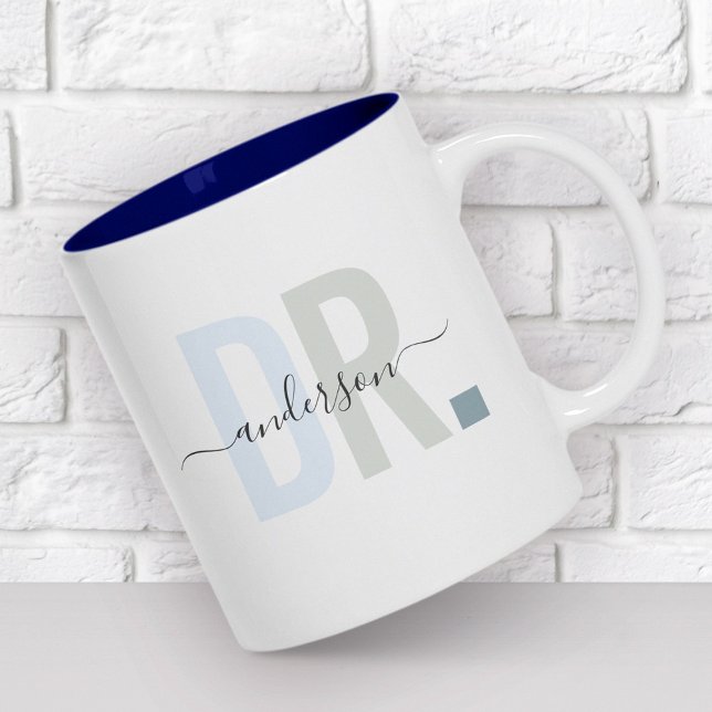 Modern New Doctor PhD Custom Name Appreciation Two-Tone Coffee Mug (Creator Uploaded)