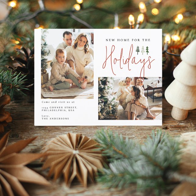 Modern New Home For the Holidays Photo Moving Announcement Postcard (Creator Uploaded)
