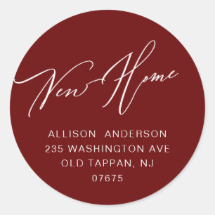 Modern New Home Return Address Classic Round Stick Sticker