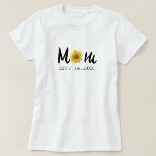 Modern New Mum Birth Date Flower T-Shirt