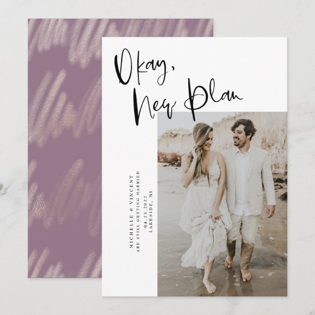 Modern New Plan Change Date Wedding Save The Date (Front/Back)