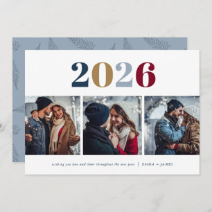 Modern New Year   3 Photo Holiday Card