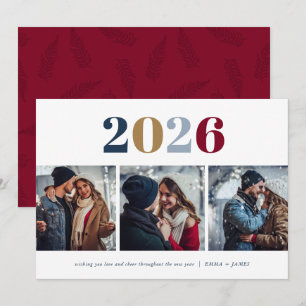 Modern New Year   3 Photo Holiday Card