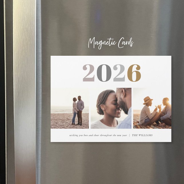Modern New Year | 3 Photo Magnetic Card (Creator Uploaded)