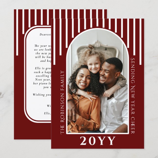 Modern New Year Cheer Photo Card Message on Back (Front/Back)