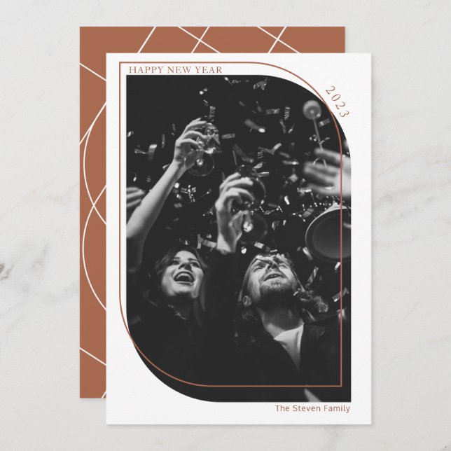 Modern  new year overlay photo terracotta holiday card (Front/Back)