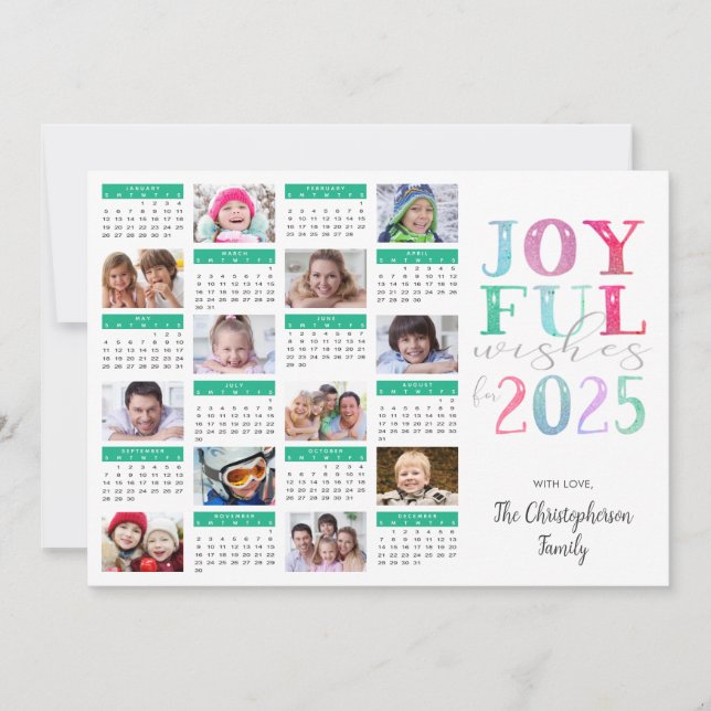 Modern New Year Photo Collage 2025 Calendar JOYFUL Holiday Card (Front)