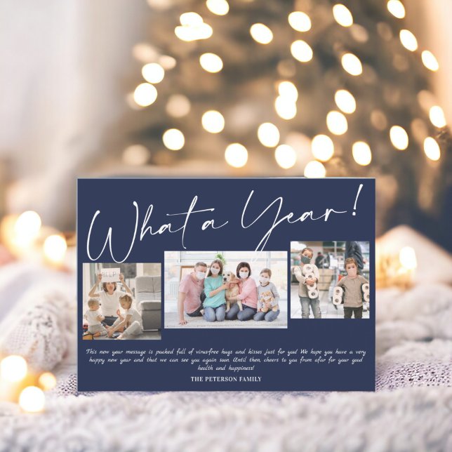 Modern New Year what a year script 3 photos Card (Modern New Year what a year script 3 photos Card)