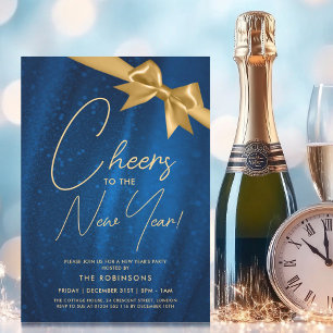 MODERN New Years Eve Gold Navy Sparkle Sequin Bow Invitation