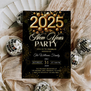 Modern New Year's Eve Party 2025 Gold Glitter Invitation