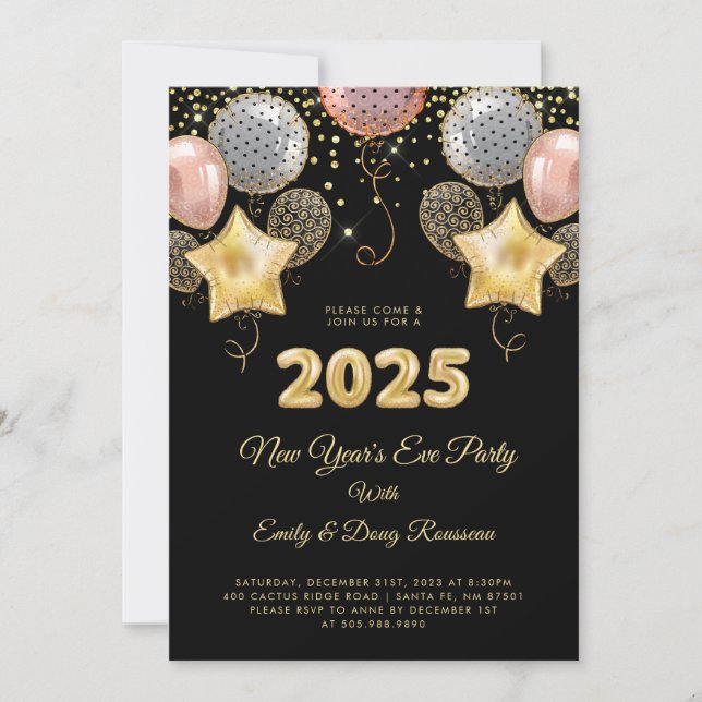 Modern New Year's Eve Party 2025 Rose Gold Glitter Invitation (Front)