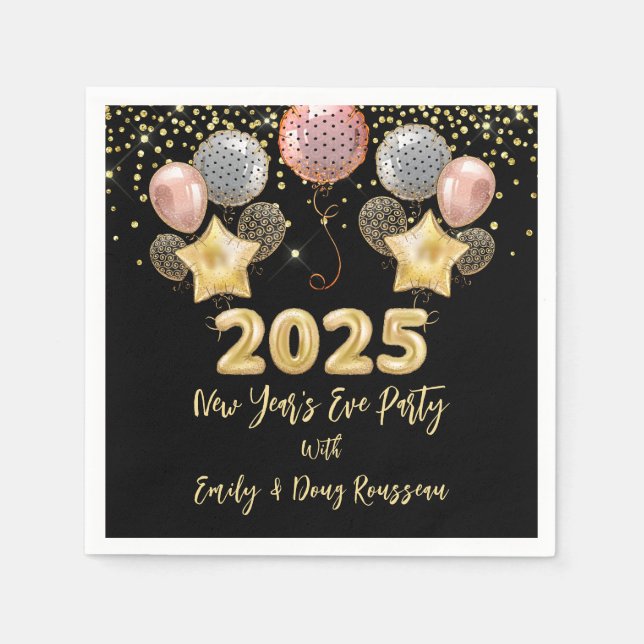 Modern New Year's Eve Party 2025 Rose Gold Glitter Napkin (Front)