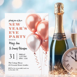 MODERN New Years Eve Party Rose Gold Balloons Invitation