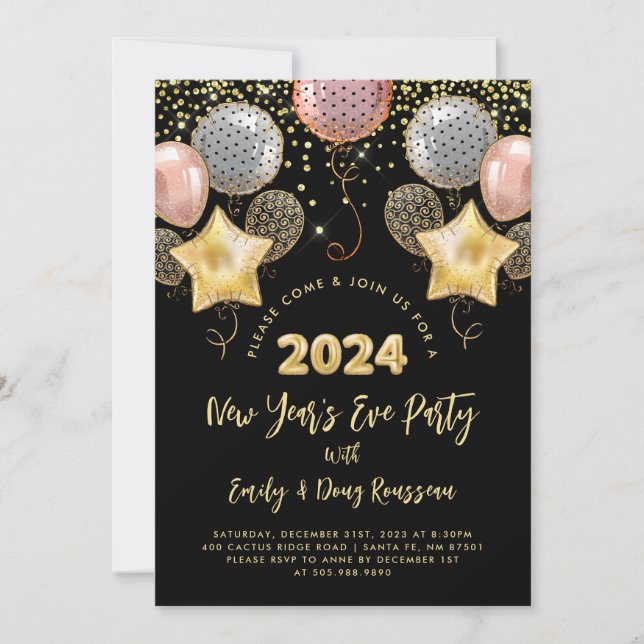 Modern New Year's Eve Party Rose & Gold Glitter Invitation (Front)