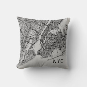 Modern New York City Map NYC Gray & Black Cushion