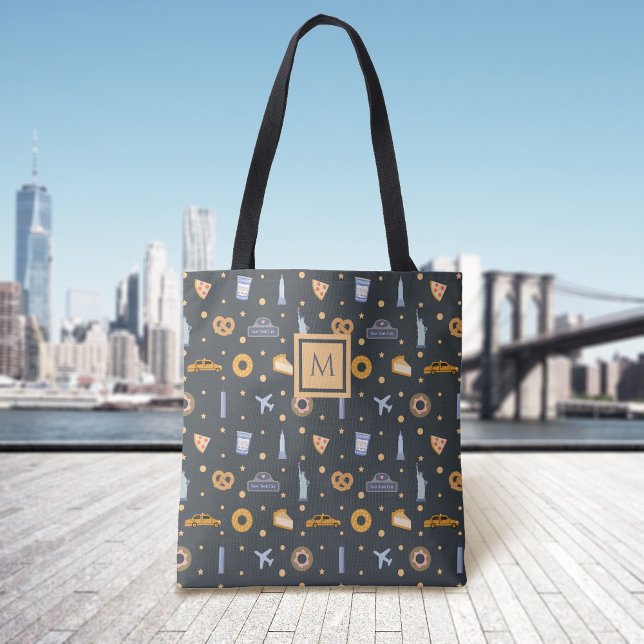 Modern New York City Pattern Grey Monogram Tote Bag (Creator Uploaded)