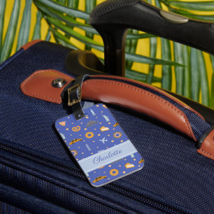 Modern New York City Pattern Royal Blue Name  Luggage Tag
