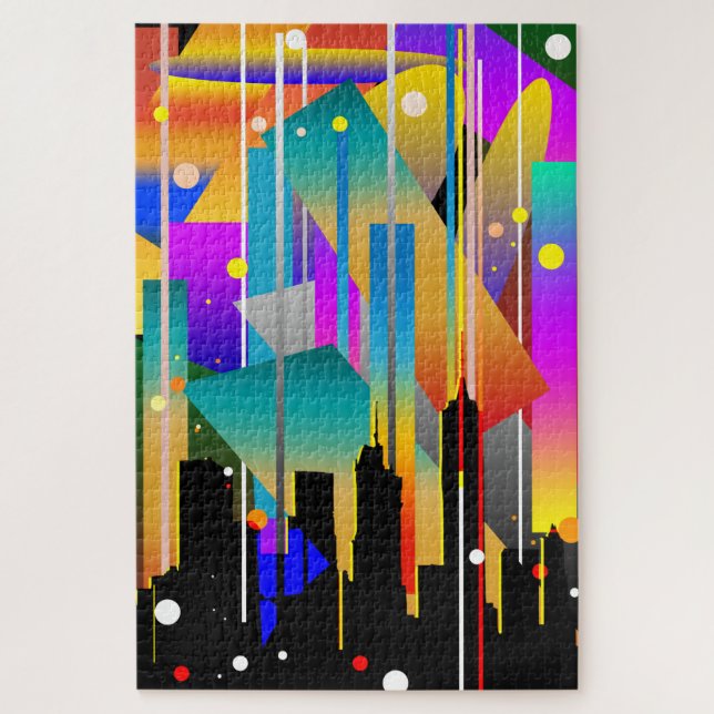 Modern New York Geometrical Shapes Abstract Jigsaw Puzzle (Vertical)