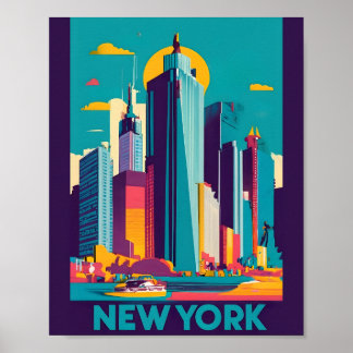 Modern New York Landscape Flat Vector Art  Poster