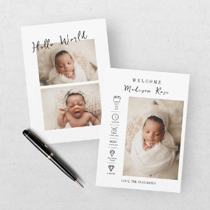 Modern Newborn 3 Photo Birth Stats Announcement