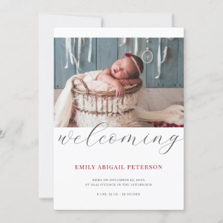 Modern Newborn Baby Birth Photo Simple Welcoming Announcement