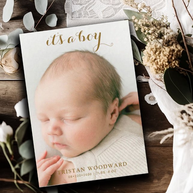 Modern Newborn Baby Boy Photo Birth Announcement (Creator Uploaded)