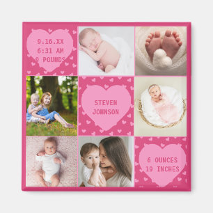 Modern Newborn Baby Personalised 6 Photo Collage  Magnet