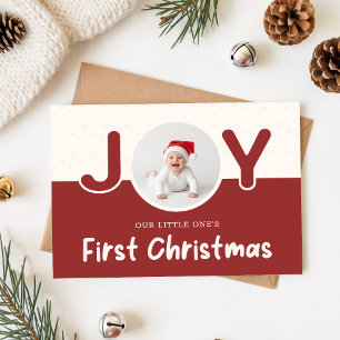 Modern Newborn Baby's First Christmas Two Photo Holiday Card