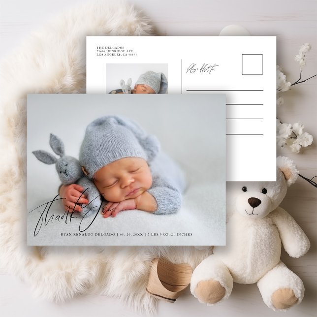 Modern Newborn Birth Announcement Photo Thank You  Postcard (Creator Uploaded)