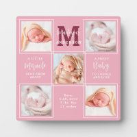 Modern Newborn Personalised 5 Photo Collage Pink