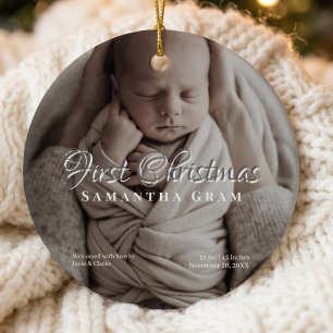 Modern Newborn Photo & Birth Stats First Christmas Ceramic Tree Decoration