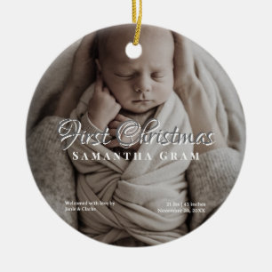 Modern Newborn Photo & Birth Stats First Christmas Ceramic Tree Decoration