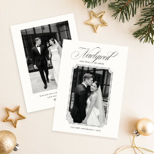 Modern Newlywed Christmas Black & White Photo Holiday Card