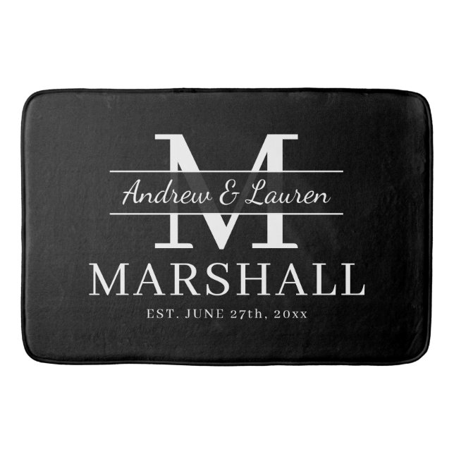 Modern Newlywed Couple Monogrammed Just Married Bath Mat (Front)