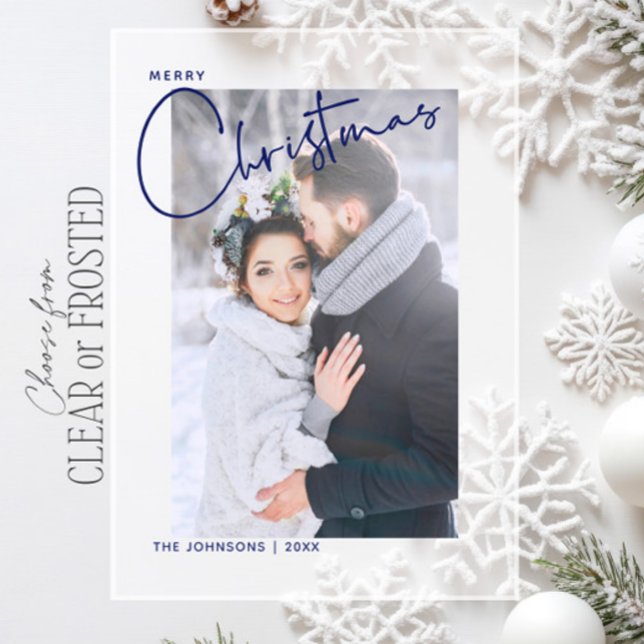 Modern Newlywed Merry Christmas Minimalist Photo Acrylic Invitations (Creator Uploaded)