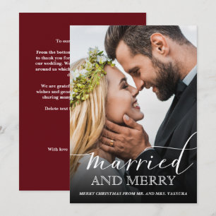 Modern Newlywed Photo Married and Merry Holiday Card