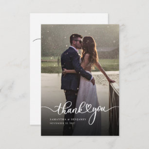 Modern Newlyweds Photo Hand-Lettered Wedding Thank You Card