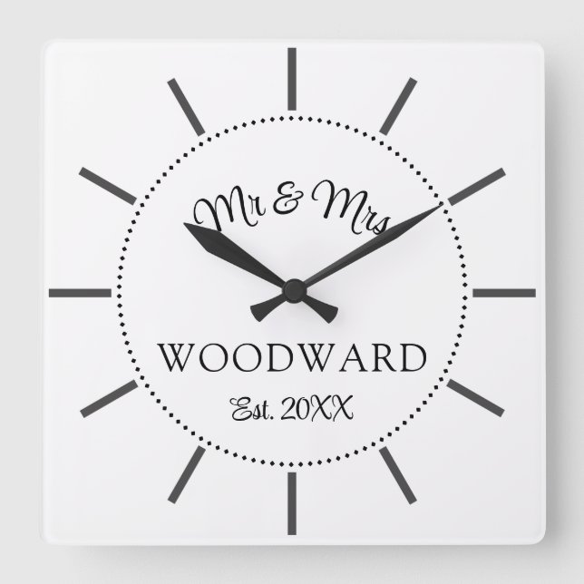 Modern Newlyweds Wedding Gift  Square Wall Clock (Front)
