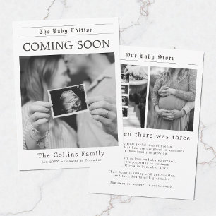Modern Newspaper Black and White Pregnancy Reveal Announcement
